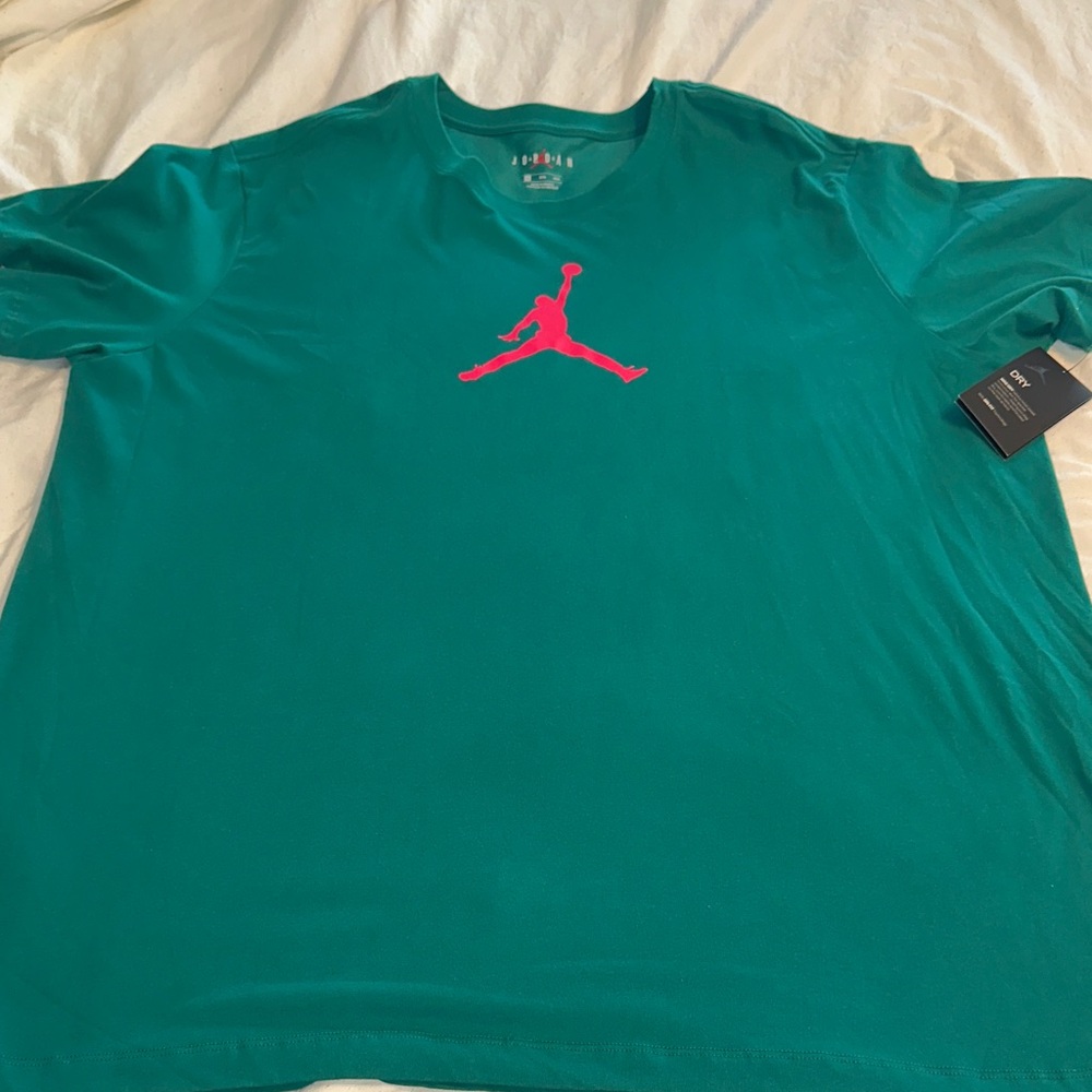 Jordan Men's Teal and Pink Logo T-Shirt